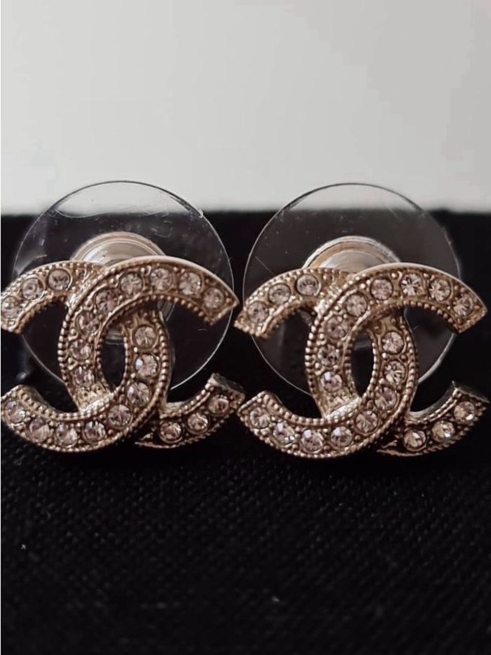 Authentic Chanel Crystal CC Stud Earrings